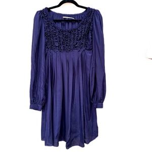 Max Studio Luxe Blue Bamboo & Silk
Full Sleeve Coquette Dress With Embroidery